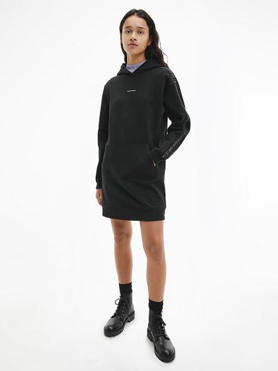 Calvin Klein Ruhák HU297968 | Calvin Klein Organic Cotton Logo Trim Sweatshirt Női Ruha Fekete